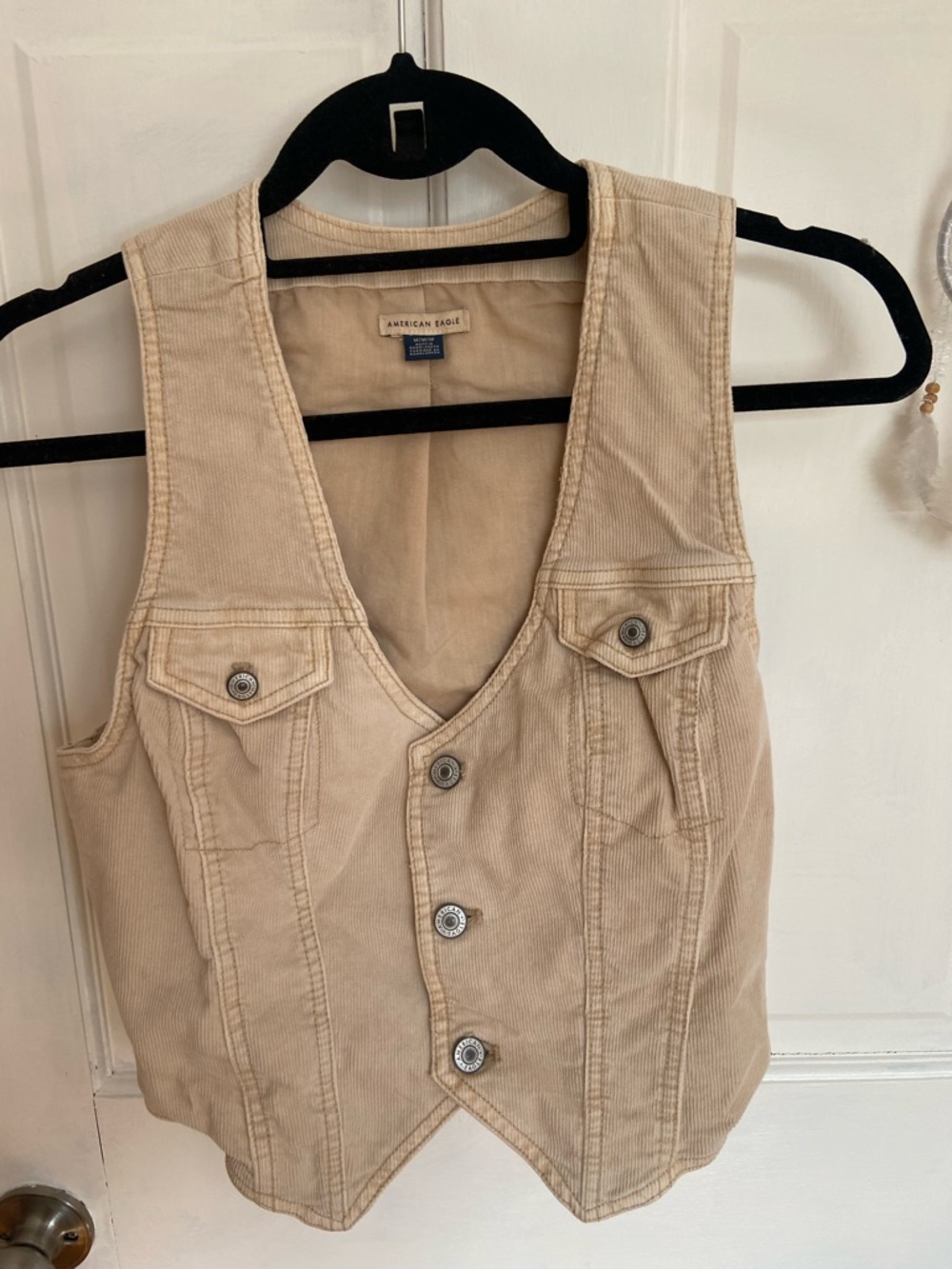 American Eagle Cream Corduroy Button-Front Vest